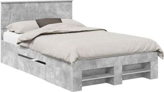 vidaXL Estructura De Cama Con Cabecera Gris Concreto 137 X 203 Cm Vidaxl