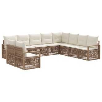 vidaXL Conjunto De Sof&aacute;s De Jard&iacute;n 10 Pcs Beige Rat&aacute;n Sint&eacute;tico Vidaxl