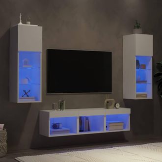Berkfield Home 5 Piece TV Wall Units with LED White Engineered Wood
