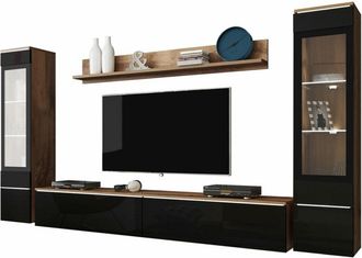Mirjan24 Mobilier1 - Conjunto De Sal&oacute;n Sarasota 126, Roble Wotan + Negro Brillante
