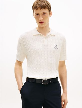 Tommy Hilfiger Mens Short-Sleeve Cable Knit Sweater Polo - White - XL