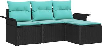 vidaXL Conjunto De Sof&aacute; De Jard&iacute;n 4 Uds. Negro Rat&aacute;n Sint&eacute;tico Vidaxl