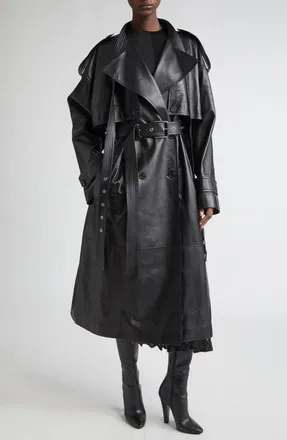 Michael Kors Belt Neck Plongé Leather Trench Coat in Black at Nordstrom, Size X-Small