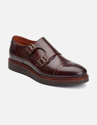 base Mens Base London Knight Leather Mens Burnt Brown Double Monk Shoes - Size: 11