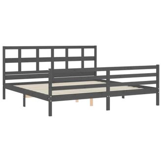 Berkfield Home Beautiful Bed Frame with Headboard Grey 200x200 cm Solid Wood