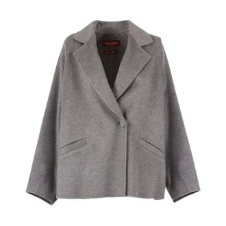 Max Mara Jassen, Dames, Grijs, 2Xs, Wol, Boxy jas met dubbele rij knopen