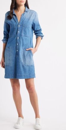 Frank & Eileen Ireland Patch Pocket Long Sleeve Denim Shirtdress in Blue With Light Wash at Nordstrom, Size X-Large