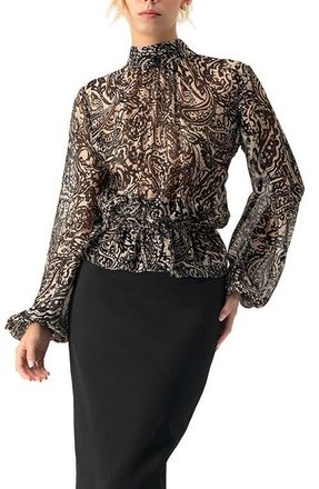 Ivonne High Neck See-Through Paisley Blouse in Black at Nordstrom, Size 14