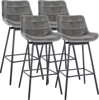 Clp Juego De 4 Taburetes De Bar Weston Giratorios Gris Terciopelo