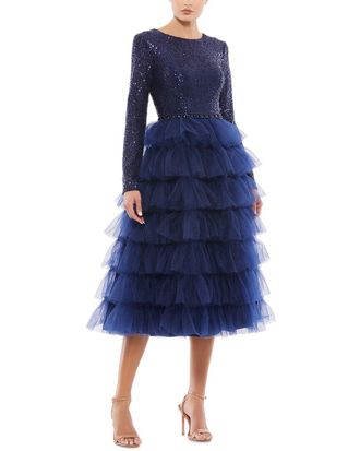 Mac Duggal Ong Sleeve Ruffle Tiered Midi Dress