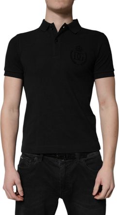 Dolce & Gabbana Black Cotton DG Logo Collared Polo Mens T-shirt