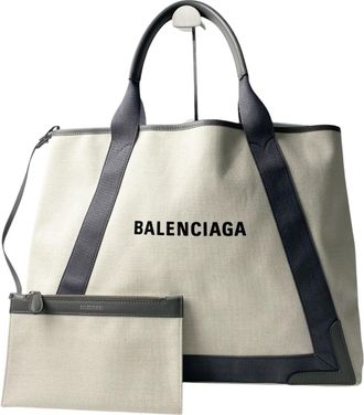 Balenciaga Gray Ivory Canvas Leather Handbag Tote Bag (Pre-Owned)