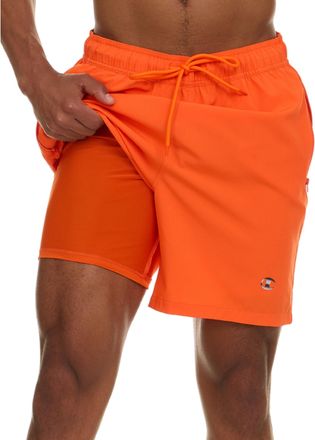 Champion Mens Swim Trunks with Compression Liner, 2 in 1 Mens Bathing Suit Shorts, 7 Inch Inseam Board Shorts for Swimming, Orange, X-Large