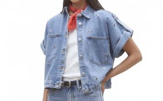 Suncoo Lord Short Sleeve Grommet Jacket In Jeans Clair