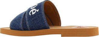 Chlo&eacute; Womens Denim Blue Cotton Slides Woody Sandals Accessory