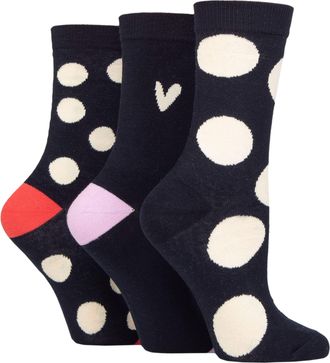 Caroline Gardner Ladies Patterned Cotton Socks Pack of 3 Navy Spots 4-8