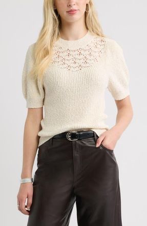 Treasure & Bond Pointelle Short Sleeve Cotton Sweater in Ivory Pristine at Nordstrom, Size Xx-Large