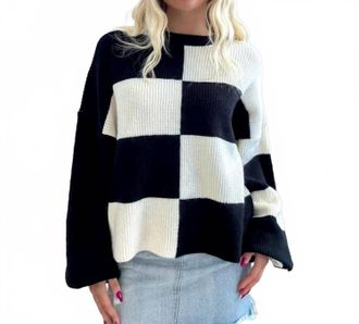 Merci Womens Checkmate Cozy Sweater In Black And White