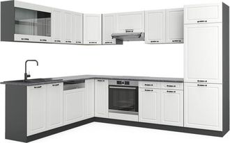 Vicco Cucina angolare completa R-Line, Bianco casa di campagna/antracite, 227 x 287 cm, pl Antracite