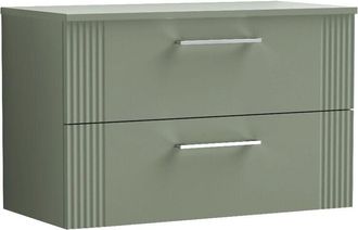 Nuie Nuie - Deco Satin Green 800mm Wall Hung 2 Drawer Vanity Unit with Worktop - DPF895W