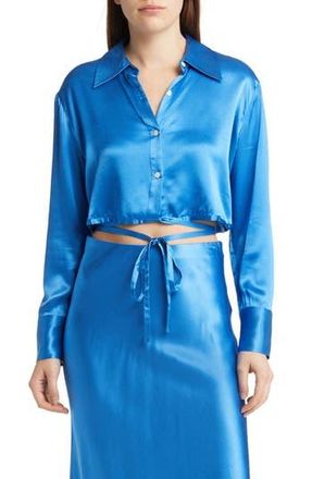Rails Tiana Tie Waist Crop Satin Blouse in Cobalt at Nordstrom Rack, Size X-Large