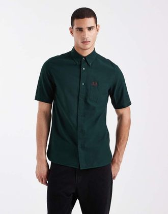 Fred Perry Camicia Oxford verde scuro con logo