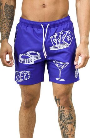 Maceoo Swim Marthyr Print Swim Trunks in Blue at Nordstrom, Size 4