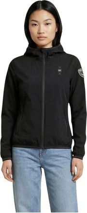 Blauer Jassen, Dames, Zwart, L, Leer, Hooded Turtleneck Zip-Up Blazer