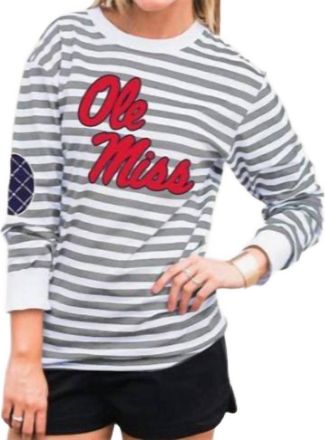 Gameday Couture Ole Miss Striped Elbow Patch Tee In White/grey