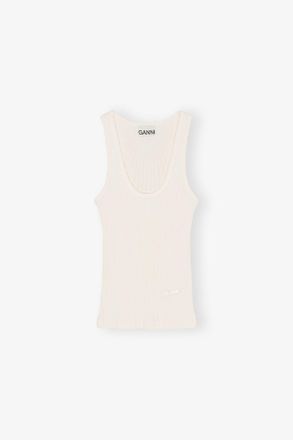 Ganni White Ivory Ribbed Tank Top - Size XS Organic Cotton