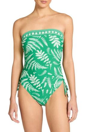 Robin Piccone Hailey Bandeau One-Piece Swimsuit in Emerald/Ecru at Nordstrom, Size 14