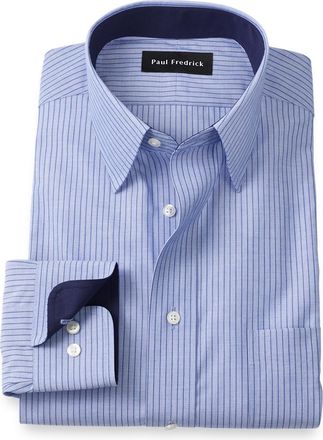 Paul Fredrick Non-iron Cotton Stripe Dress Shirt With Contrast Trim
