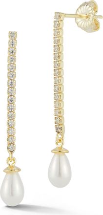 Glaze Jewelry Sterling Silver Pearl Tennis Drop Earrings