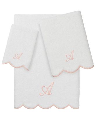 Linum Home Textiles 100% Turkish Cotton Adornia Scallop 3Pc Personalized Towel Set