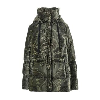 Etro Jassen, Dames, Groen, S, Polyester, Jas met Capuchon met Patroon