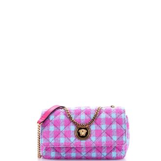Versace Medusa Icon Chain Flap Bag Quilted Tweed East West