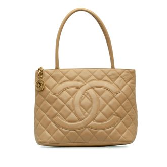 Chanel Classic Gequilted Handtas Beige Leer