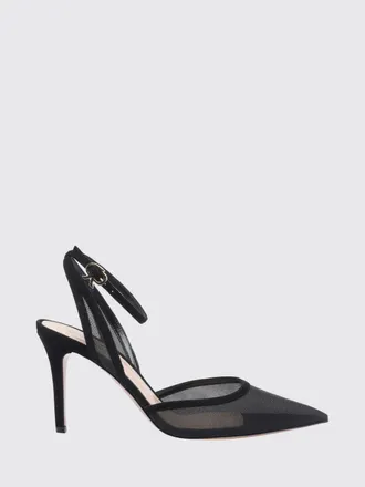 Gianvito Rossi Mesh and Suede Court Shoes with Ankle Strap and Ribbon Logo