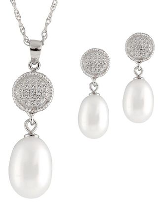 Splendid Pearls Silver 8Mm Pearl Cz Set