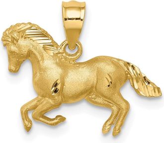 Diamond2Deal 14k Yellow Gold Brushed and Diamond-cut Horse Pendant