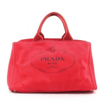 Prada Red Color Canvas Tote Bag (Pre-Owned)