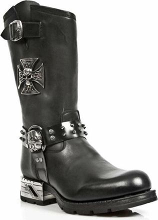 New Rock Mens Black Leather Gothic Cowboy Boots- MR030-S1