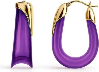 Gold & Honey Womens Sculpted U Lucite Birthstone Hoop Earrings In February - Amethyst