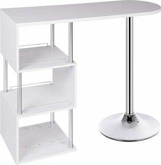 Woltu Mesa De Bar Mesa De Bistro Mesa De Comedor Con Tres Rejillas Estructuras Para Vino Metal Mdf 113x40x105cm(bxtxh) Blanco - Woltu