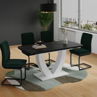 Vicco Mesa De Comedor Fenaro, Blanco/negro, 120 X 80 Cm Extensible, Vicco