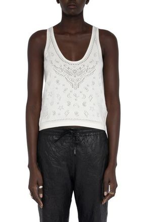 Zadig&Voltaire Jossy Bandana Pointelle Cotton Sweater Tank in Eggshell at Nordstrom, Size X-Small
