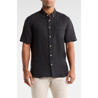 Faherty Laguna Short Sleeve Linen Button-Down Shirt in Ridge Black at Nordstrom Rack, Size Xx-Large