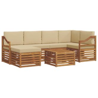 vidaXL Conjunto De Sof&aacute; Seccional Con Coj&iacute;n 7 Pcs Natural Y Beige Vidaxl