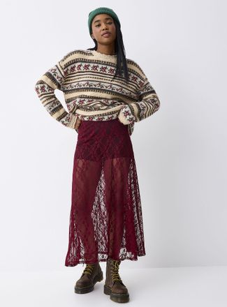 Twik Womens Floral lace flared skirt