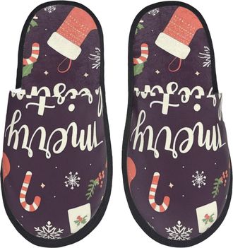 Generic Merry Christmas 2 Men Women House Shoes Cosy Shoes Soft Slippers For Indoor Bedroom Outdoor L